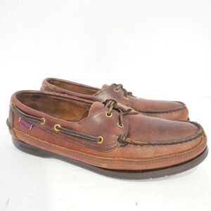 Sebago Schooner 2-Eye Boat Shoe Moccassins Mens 8.5 Wide Oil Waxed Brown Leather